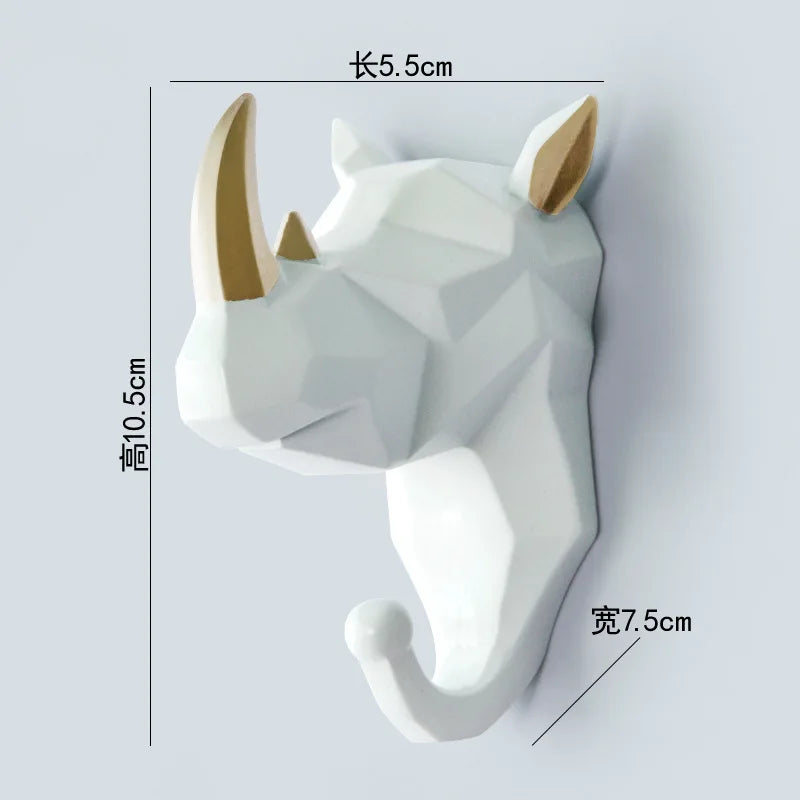 Low-Poly Animal Head Resin Wall Hook – Deer, Elephant, Rhino, or Unicorn Shape for Entryway, Bedroom, or Kids Room