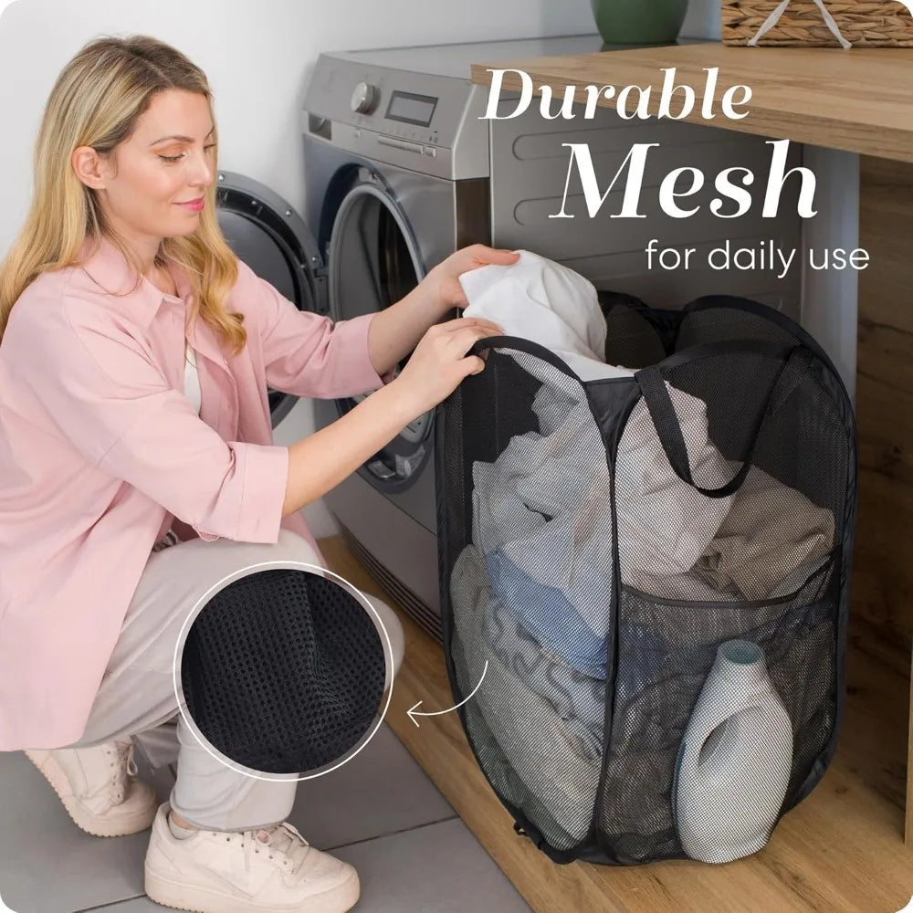 Collapsible Mesh Pop-Up Laundry Hamper with Side Pocket