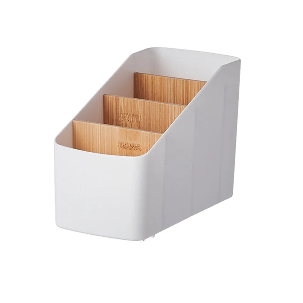 Tiered Remote and Desk Organizer with Wood Dividers