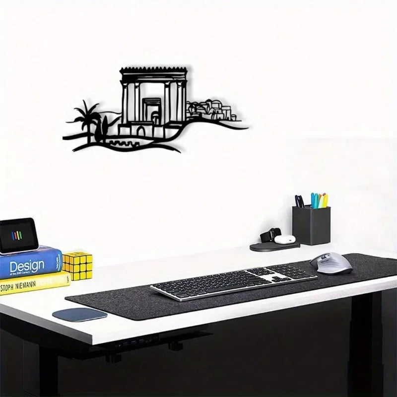 Jerusalem City Wall Metal Wall Art – Geometric Black Sculpture for Living Room or Office
