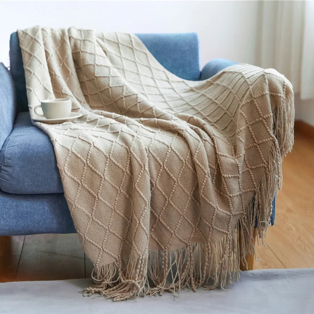 Arlo Textured Knit Throw Blanket with Tassels