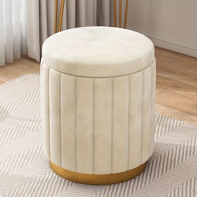 Round Storage Ottoman Stool for Bedroom or Dressing Table