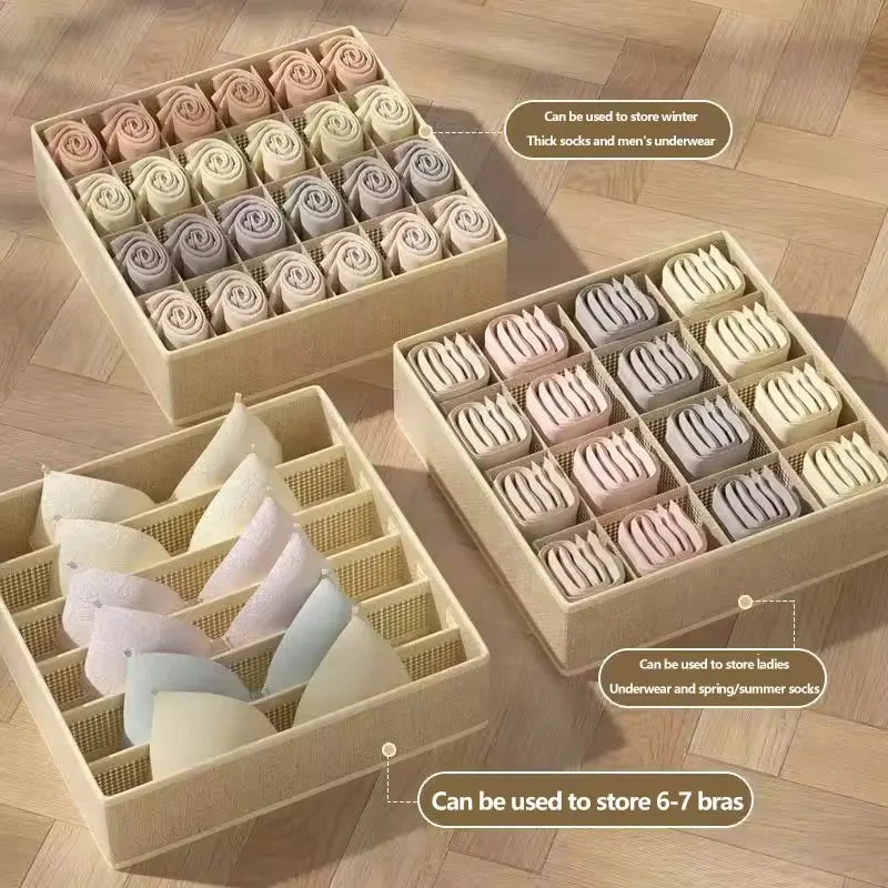 Fabric Grid Drawer Organizer Box for Underwear, Socks, or Bras – Khaki