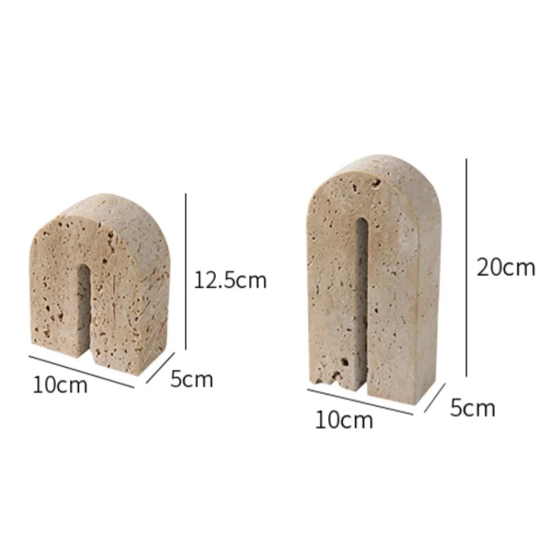 Arched Travertine Stone Bookends for Living Room & Shelf Organization – Retro Beige Sculptural Design