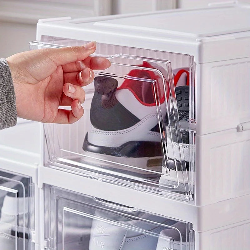Stackable Shoe Organizer with Front-Opening Doors for Closet or Entryway
