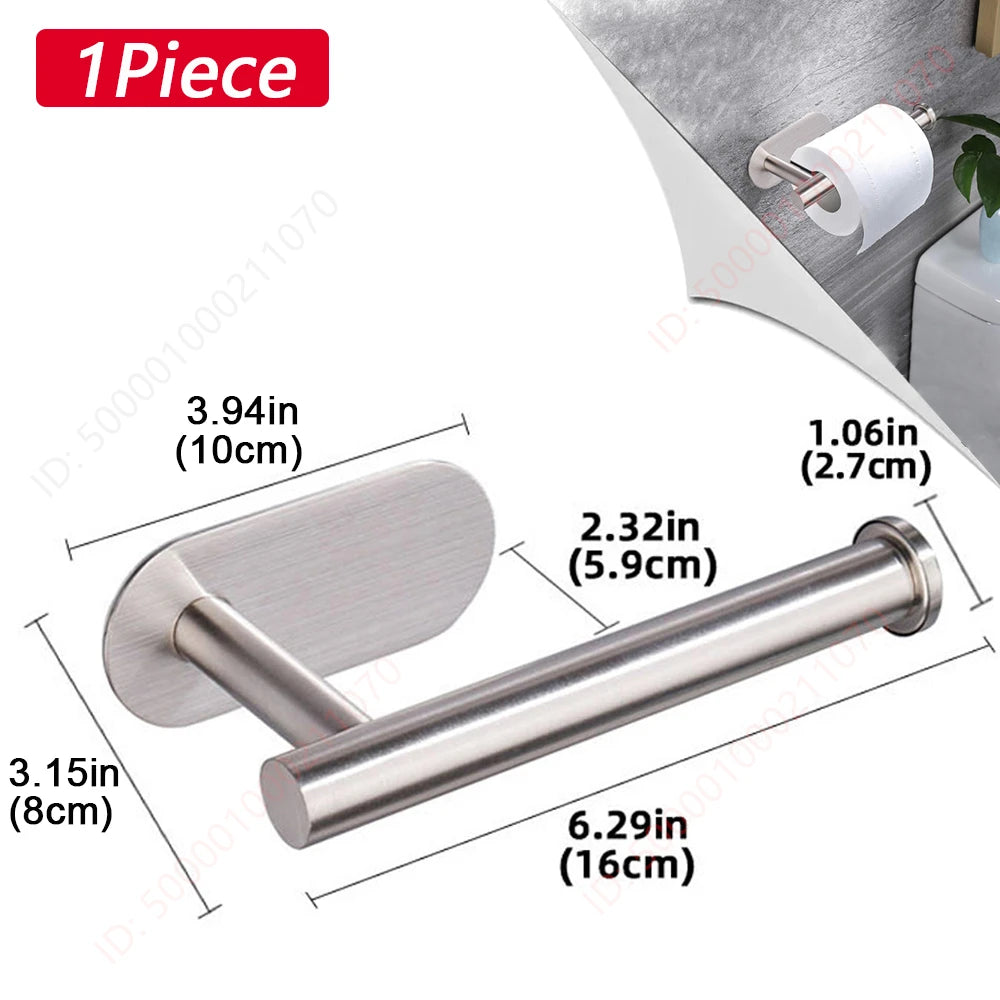 Stainless Steel Adhesive Toilet Paper Holder for Bathroom or Kitchen