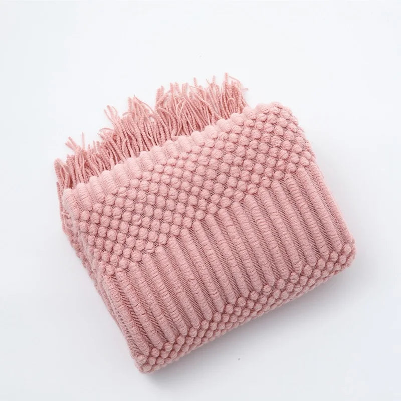 Nordic Knit Acrylic Throw Blanket with Tassels for Bed, Sofa, and Cozy Winter Decor