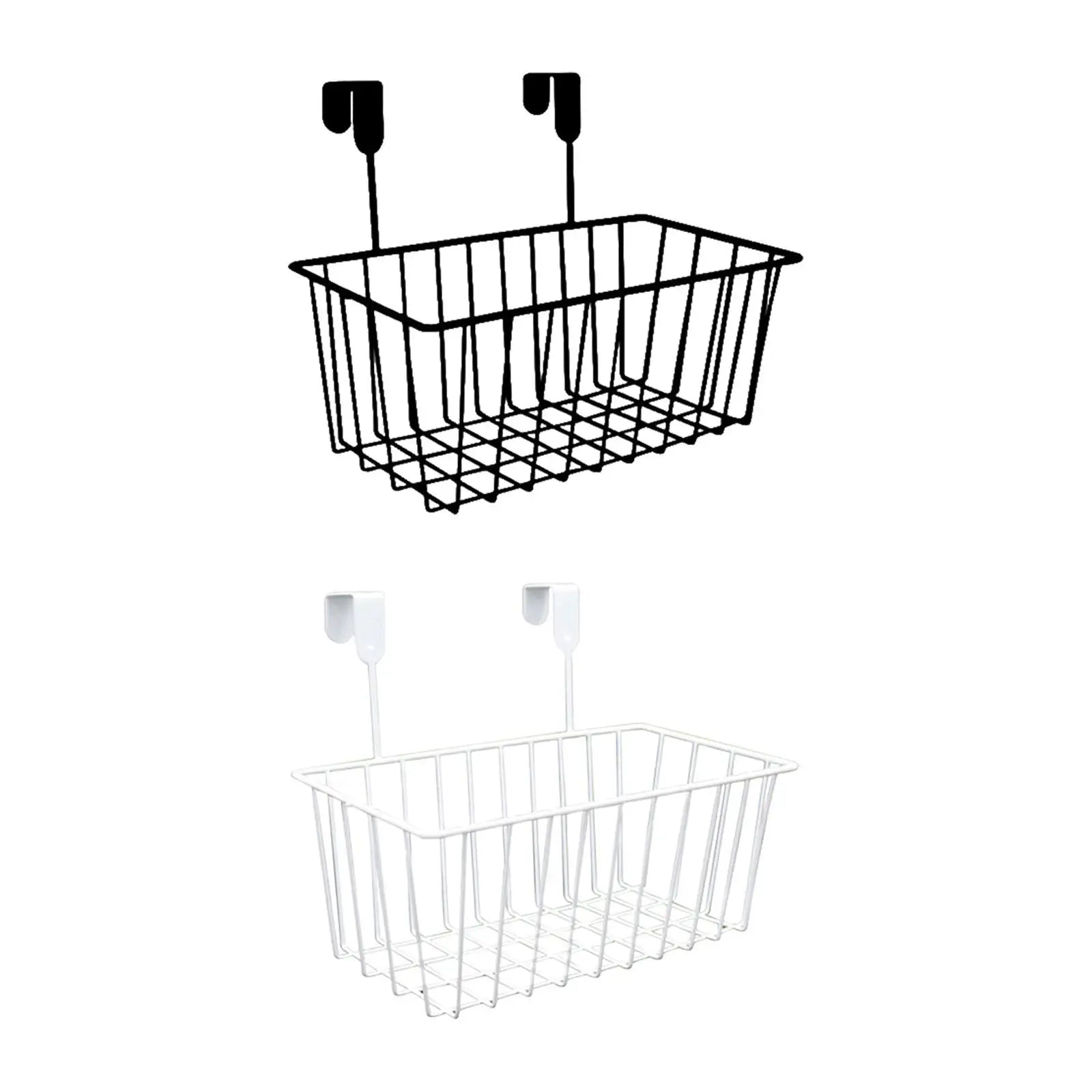 Black and white metal grid basket organizers on plain white background