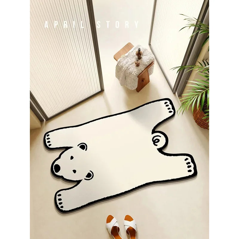 White bear shaped cartoon rug in a bright entryway or bedroom