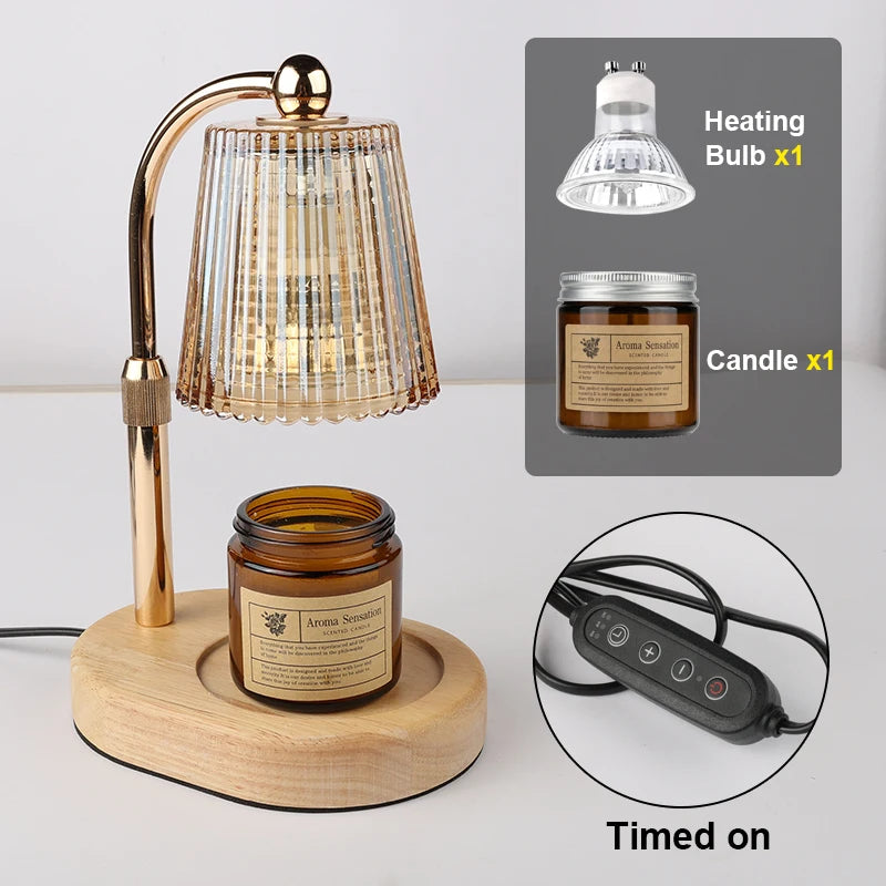 Amber Glass Candle Warmer Lamp with Timer for Bedroom or Living Room