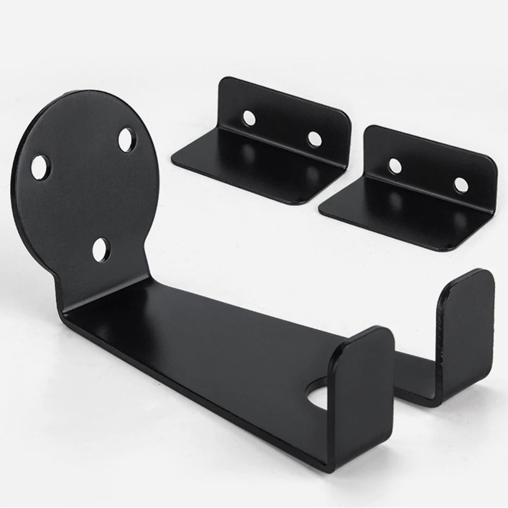 Bicycle wall rack with hooks shown in black metal for indoor use