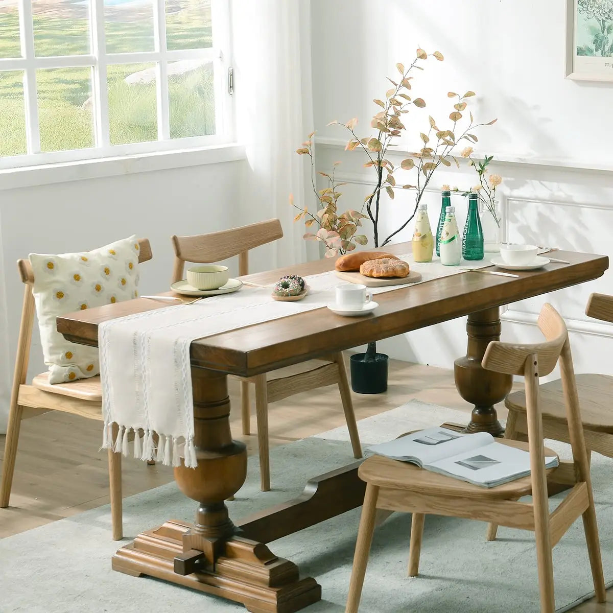 Hemstitched Linen Table Runner with Tassels