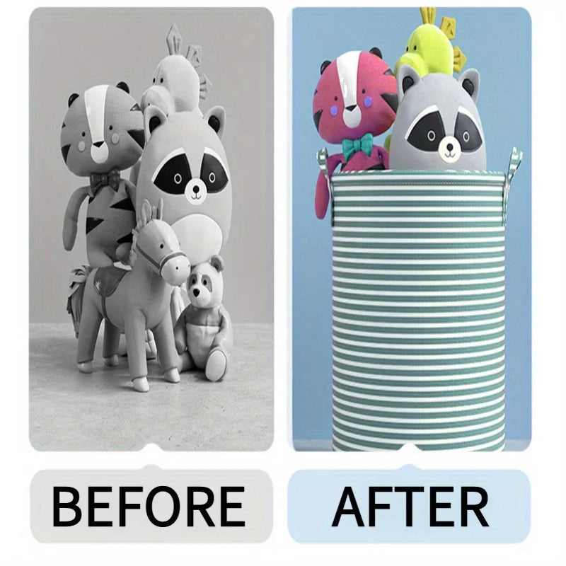 Foldable Striped Laundry Basket with Handles – Multi-Use Storage Bin