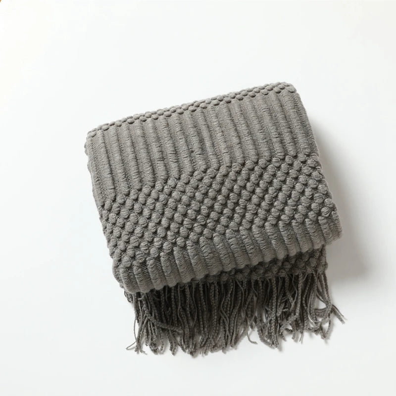 Nordic Knit Acrylic Throw Blanket with Tassels for Bed, Sofa, and Cozy Winter Decor