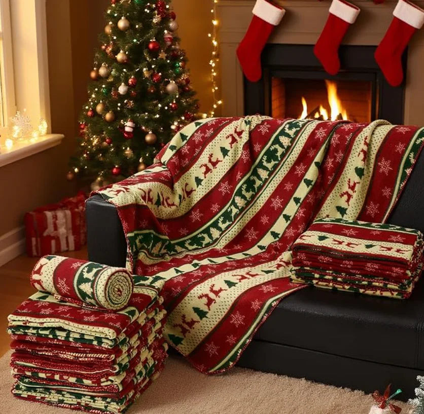 Cozy Sherpa Christmas Throw Blanket – Festive Fleece Holiday Blanket for Sofa, Bed, or Living Room Decor