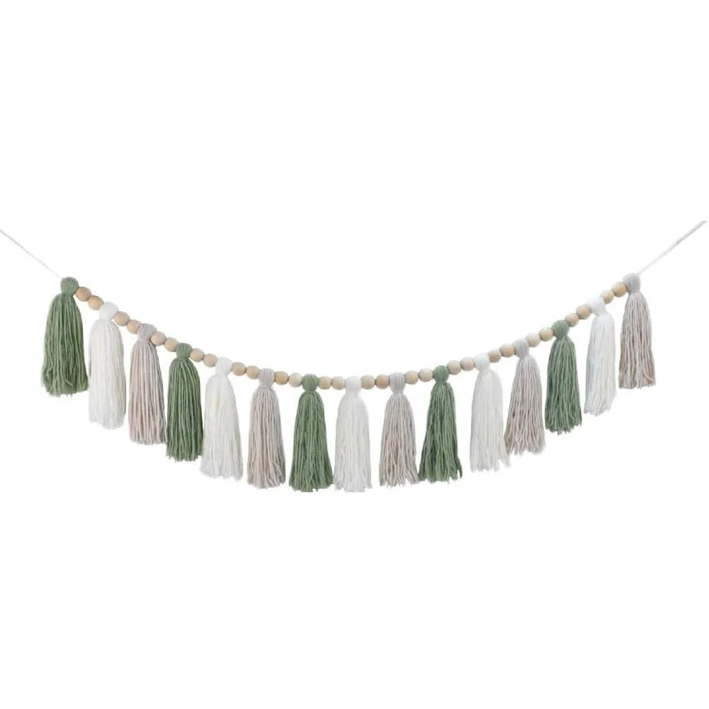 Willow Beaded Boho Tassel Garland – Soft Textile Wall Hanging