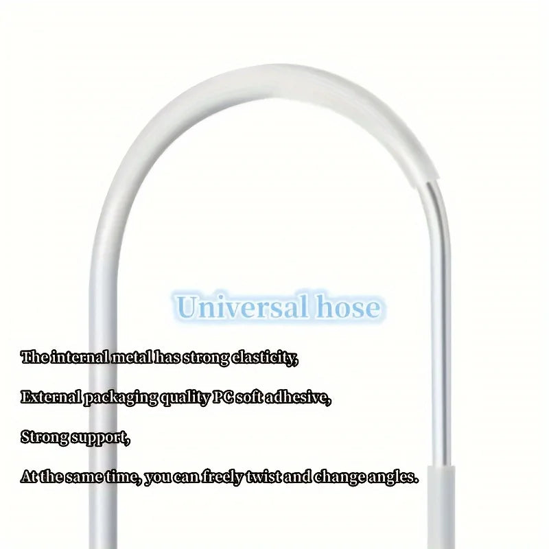 Close-up of the bendable arm part of a CPAP hose holder with text overlay