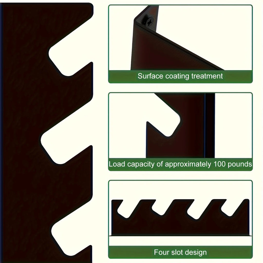 Close-up infographic showing rack notches, surface coating, and four-slot design