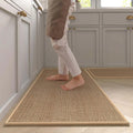 Washable Faux Sisal Kitchen Runner Rug with Non-Slip Rubber Backing – Plaid Woven Look, Brown or Grey, Multiple Sizes for Kitchen and
