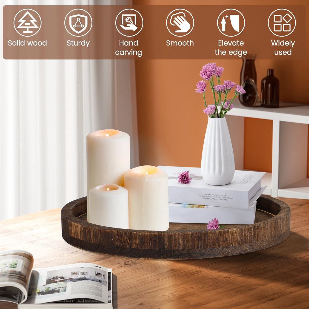 30cm Round Wooden Tray for Coffee Table, Serving, and Decor