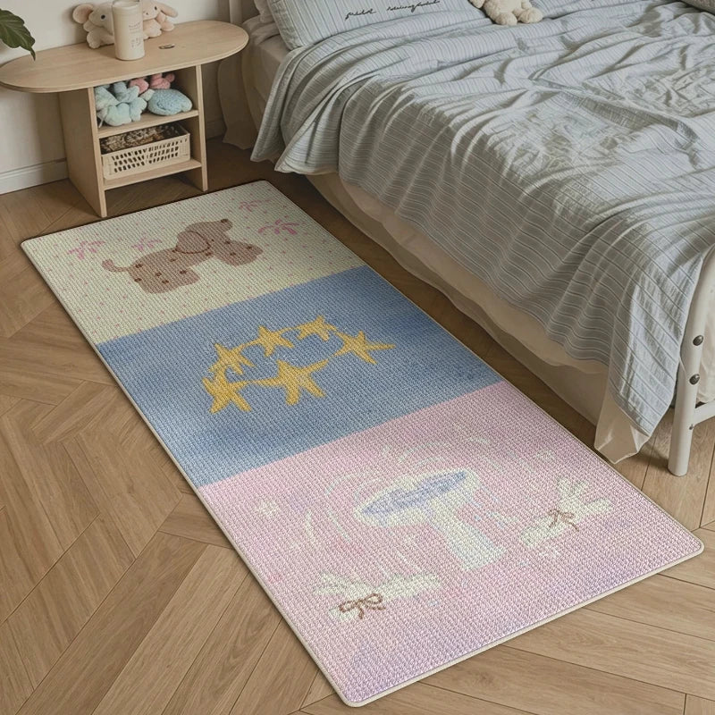 Dottie Patchwork Soft Fluffy Bedside Rug – Cozy Animal Print Bedroom Mat