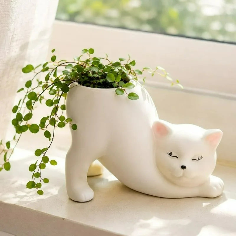 Stretching Cat PVC Planter & Desk Organizer