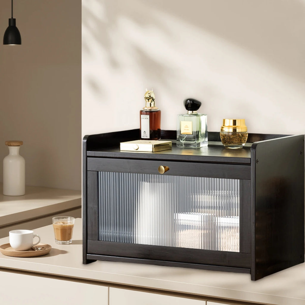 Large Capacity Bamboo Bread Box with Acrylic Door & Top Shelf for Kitchen Counter