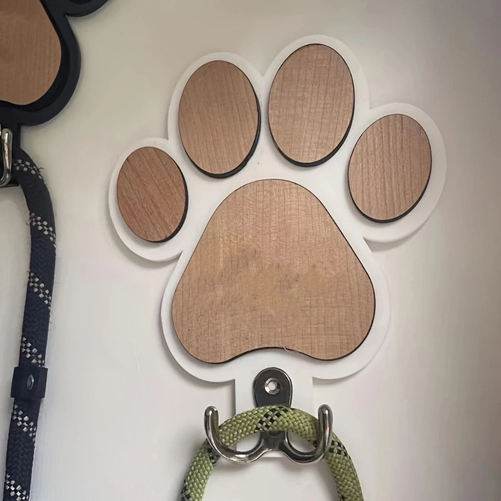Paw Print Wooden Wall Hook for Leashes and Collars