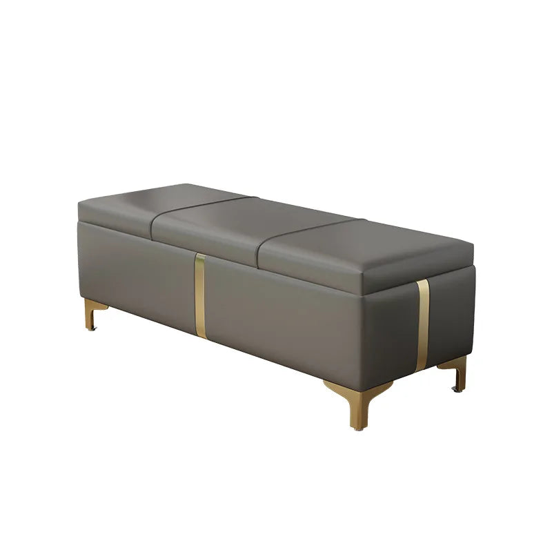 Gold leg storage ottoman bench on white background