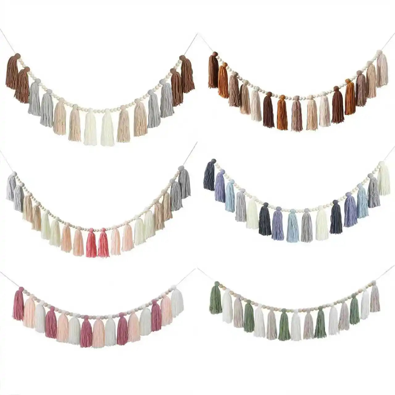 Willow Beaded Boho Tassel Garland – Soft Textile Wall Hanging