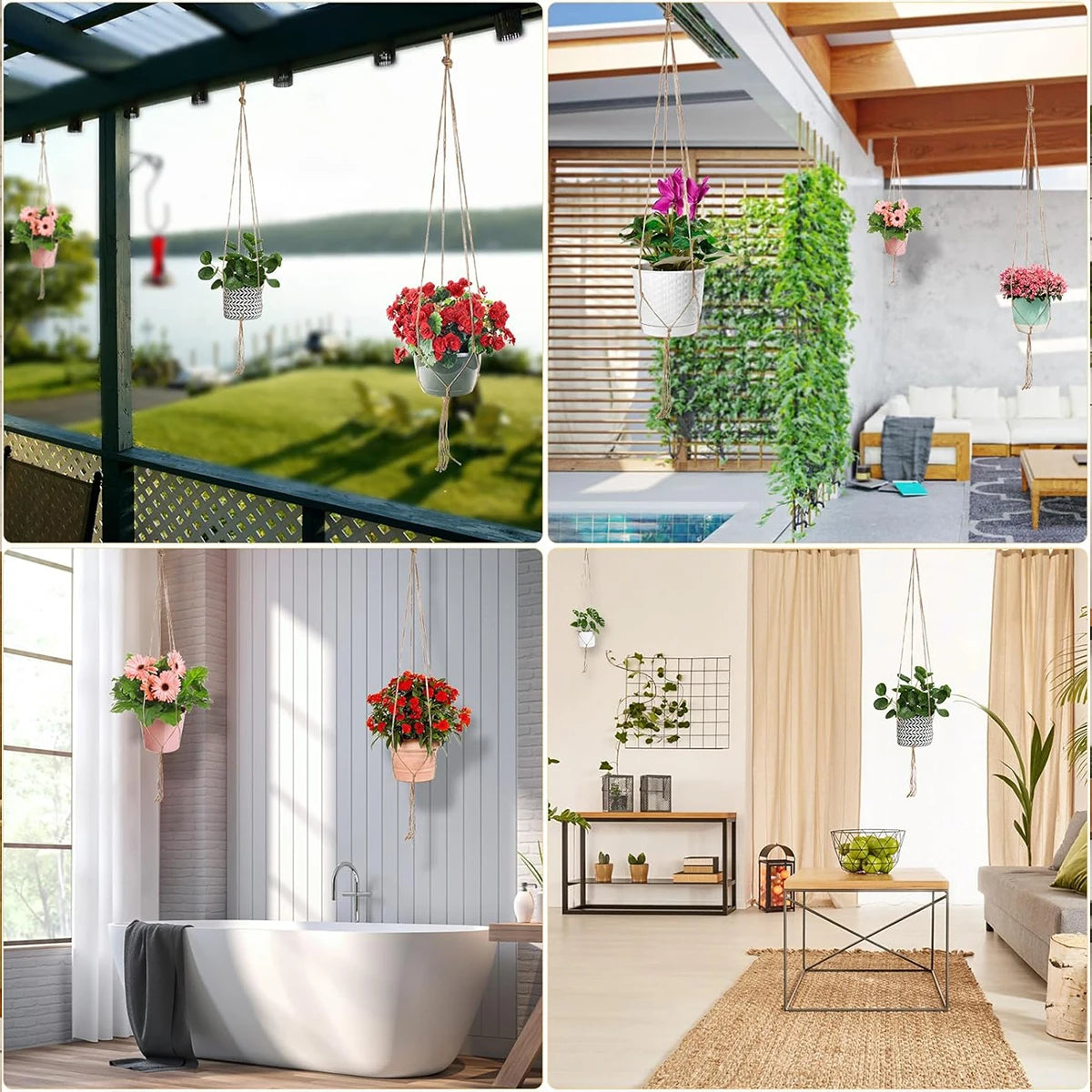 Hand-Knotted Jute Hanging Planter Basket for Indoor & Outdoor Spaces