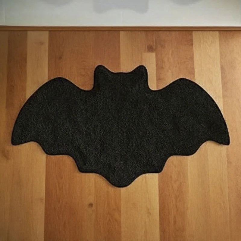 Bat & Spider Web Shaped Suede Bath Mat – Black Halloween Non-Slip Rug for Bathroom or Entryway