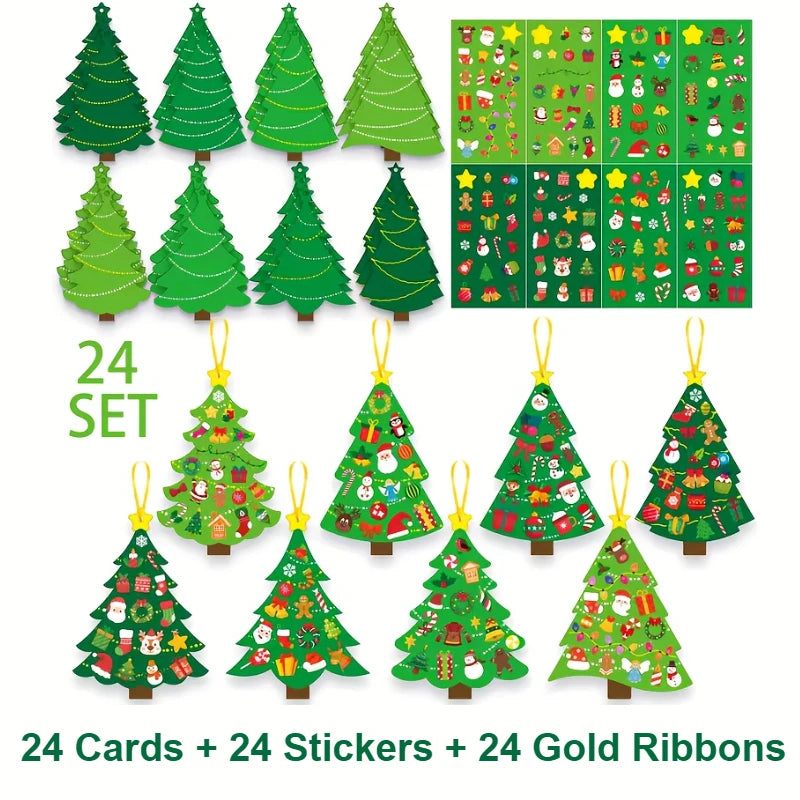 DIY Christmas Tree Ornament Sticker Kit – Set of 24 Paperboard Decorations for Holiday Crafts, Classroom, and Home