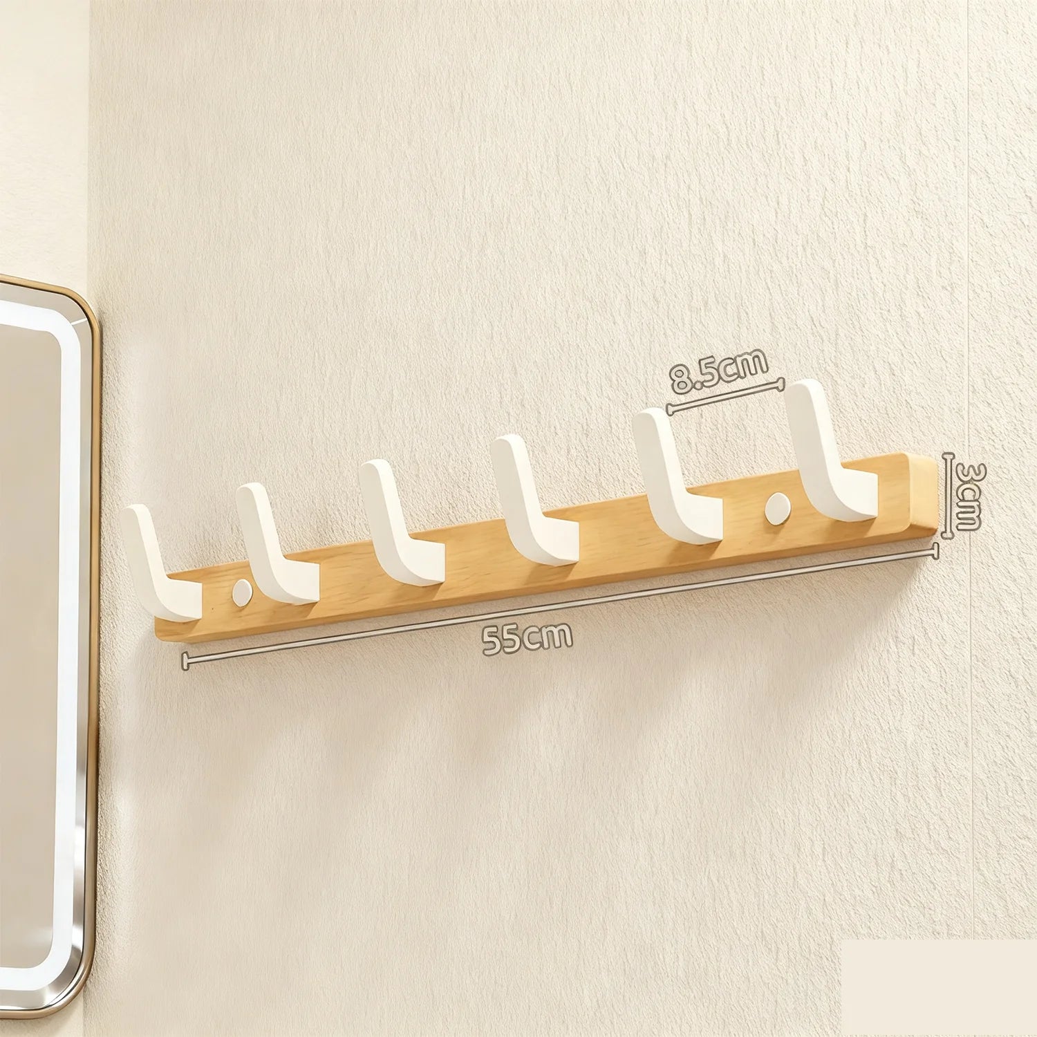 Wall-Mounted Wood and Metal Coat Rack with Hooks for Entryway or Bedroom