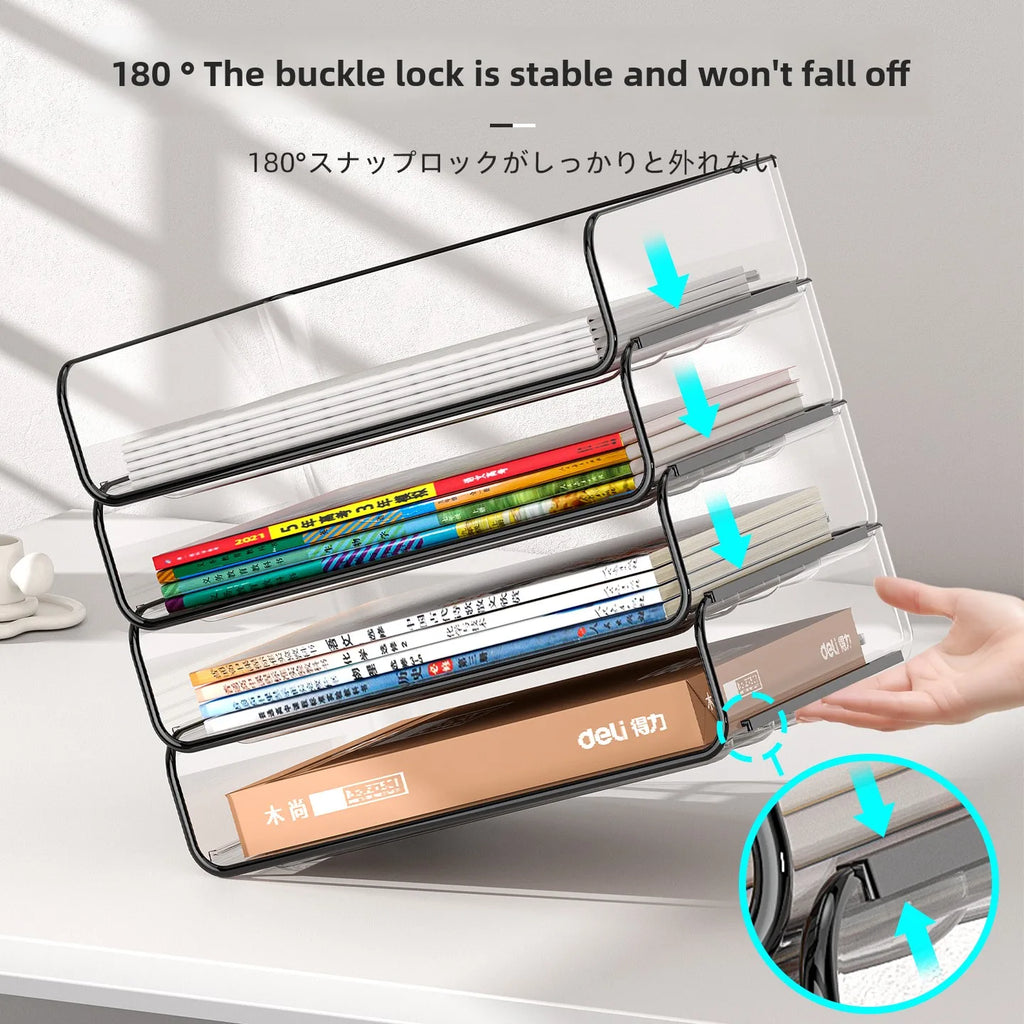 Stackable Clear Desktop Document Tray, A4 Size Metal Organizer