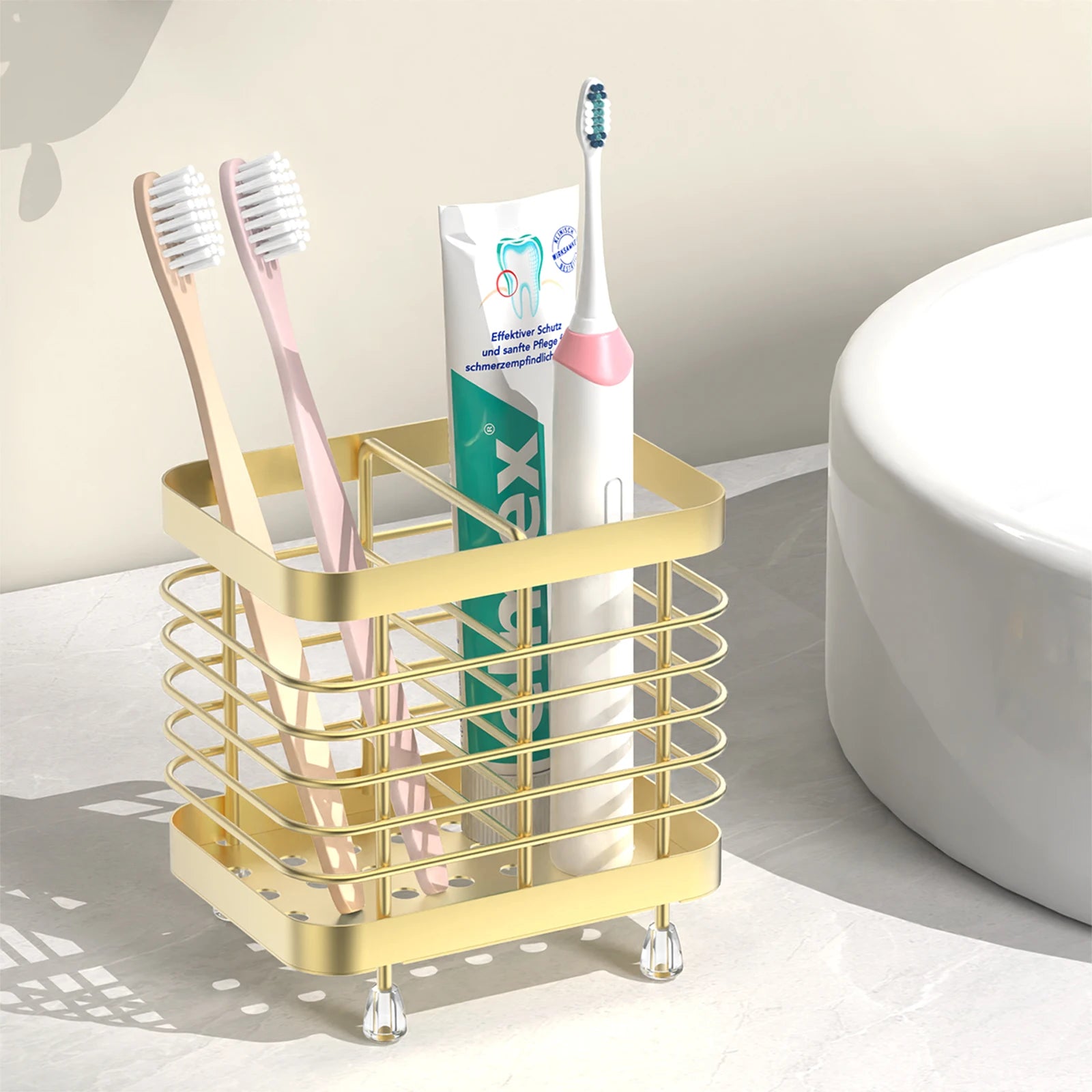 Stainless Steel Toothbrush Holder – Wall Mounted or Countertop Bathroom Organizer