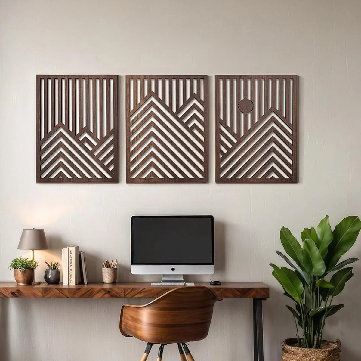 Theo Modern Wood Wall Art Set – Geometric 3-Piece Panel Decor