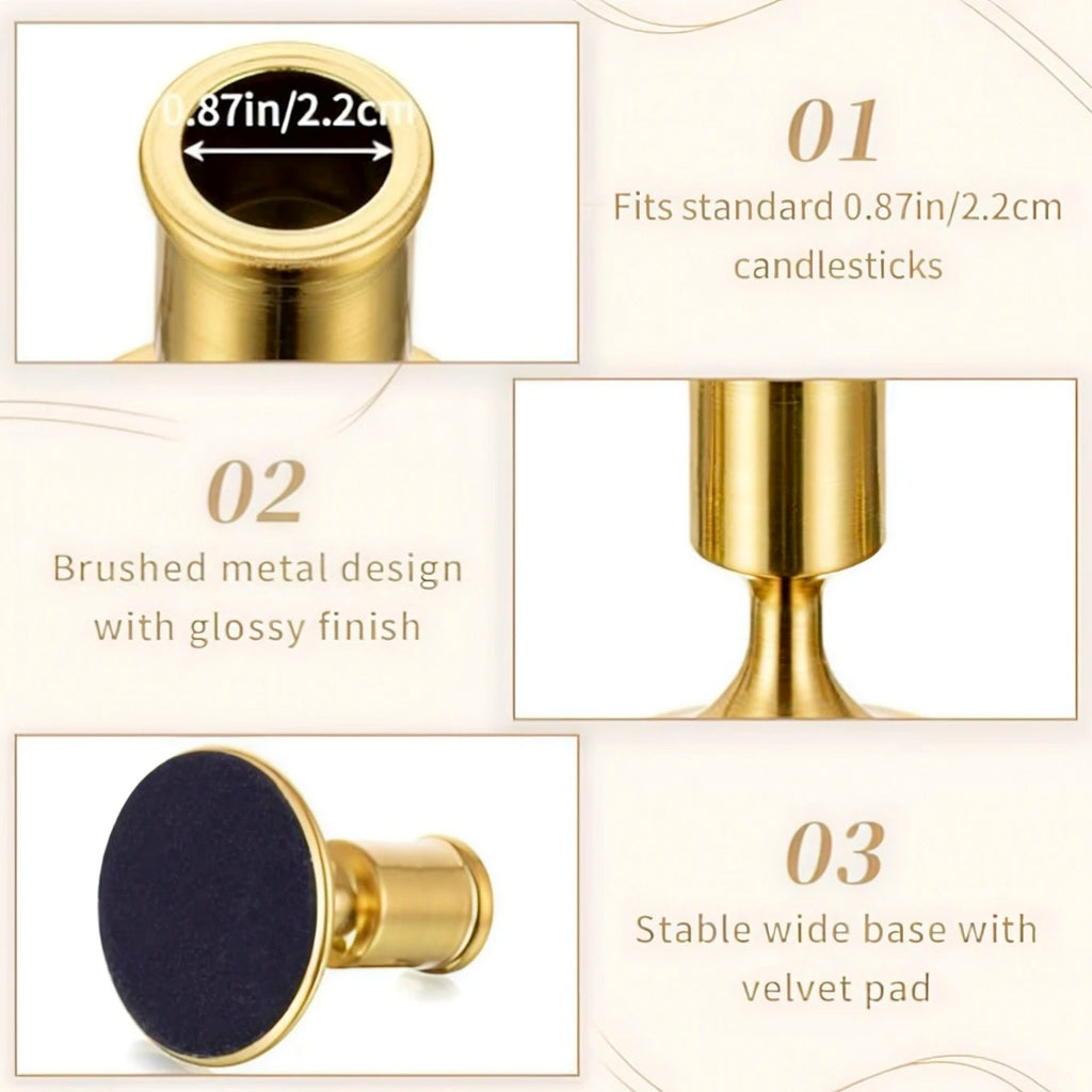 Marlow Brushed Metal Taper Candle Holders with Velvet Pad for Dining Table & Cozy Home Decor – Gold or Black