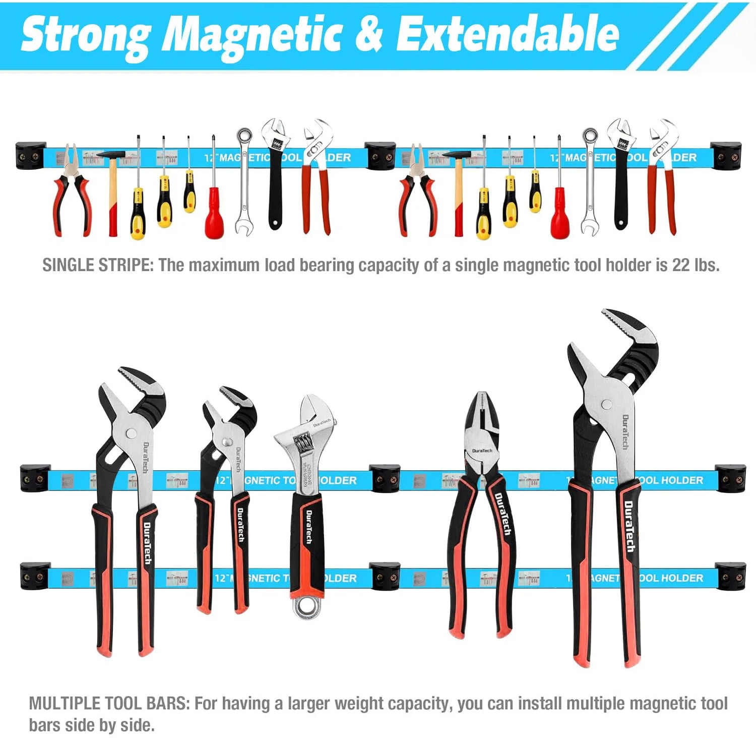 Wall-Mounted Magnetic Tool Holder Strip for Garage, Kitchen, or Workshop
