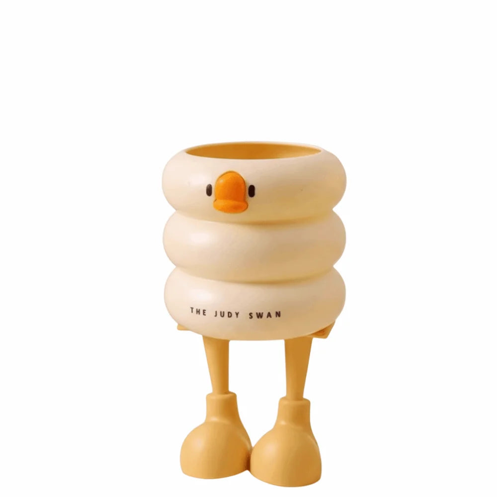 Marlow Duck-Shaped Desk Organizer in Cream Plastic for Stationery, Makeup, or Small Tools