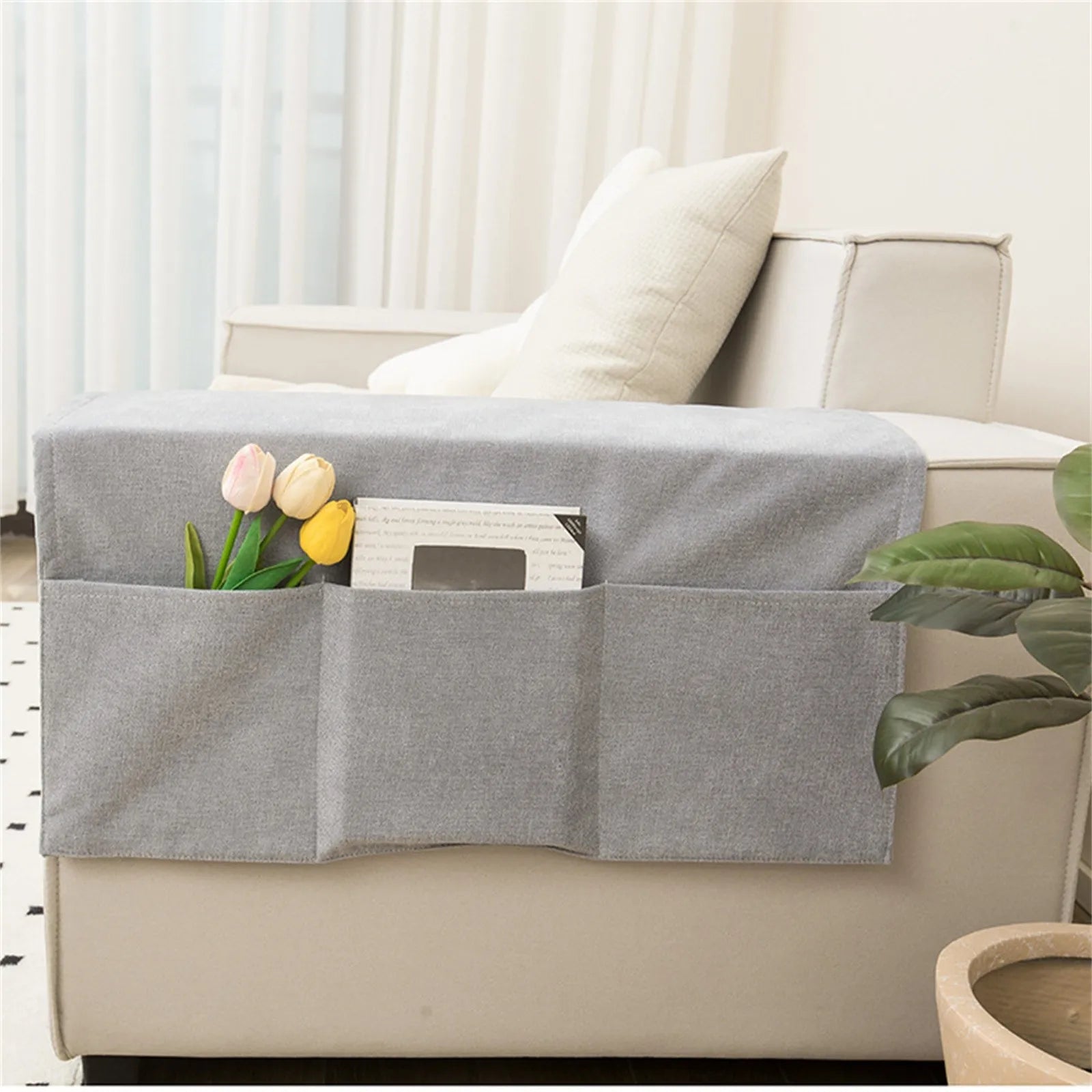 Fabric Sofa Armrest Organizer with Pockets