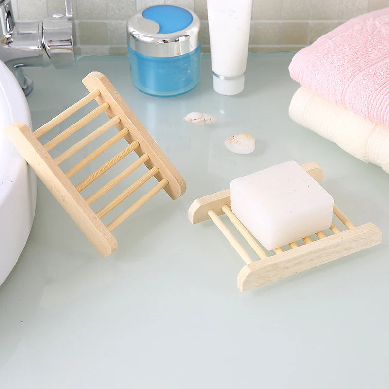 Slatted Wooden Soap Dish for Bathroom Countertops