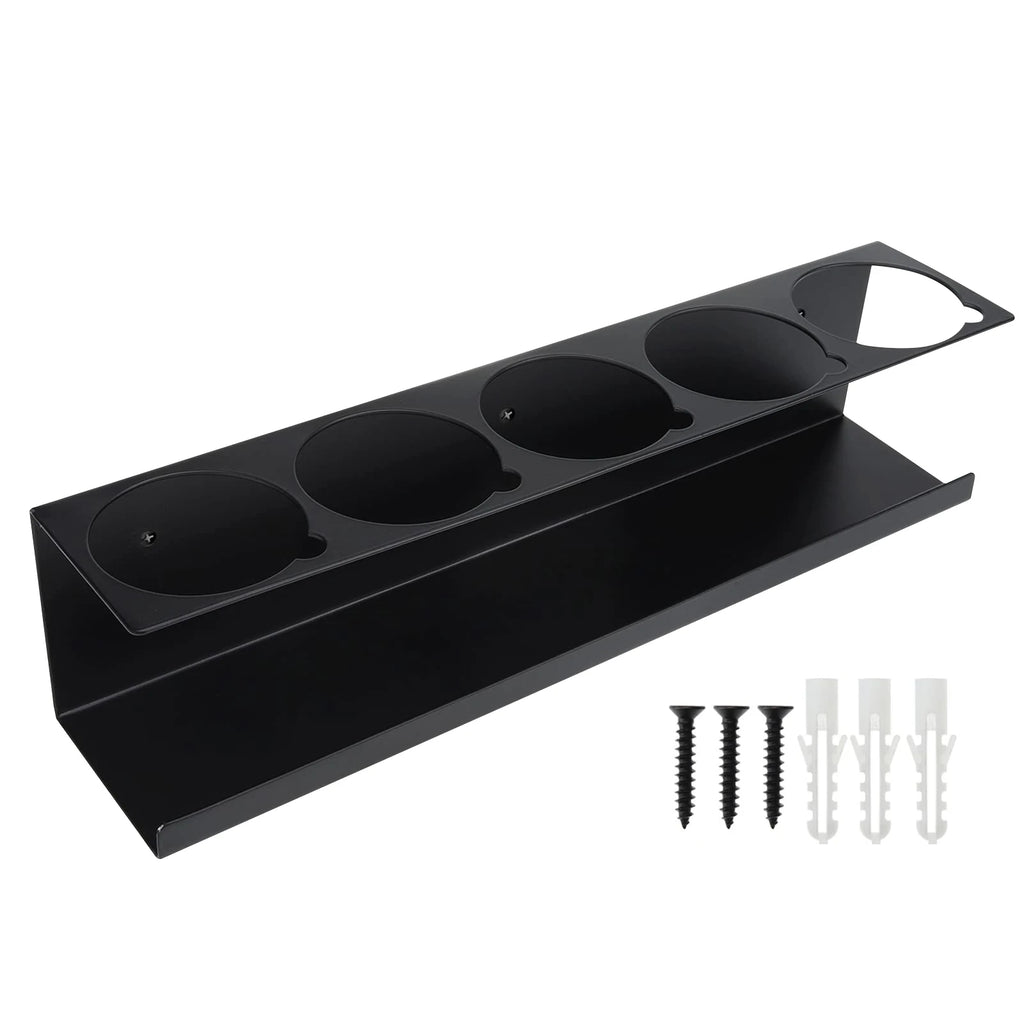 Wall-Mounted Steel Spray Can Organizer Rack — 5 Slot, Black