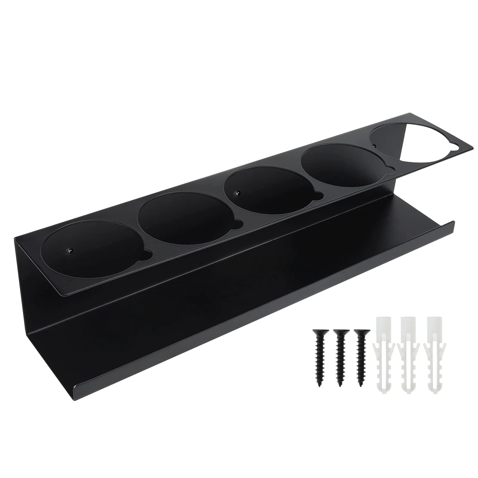 Wall-Mounted Steel Spray Can Organizer Rack — 5 Slot, Black