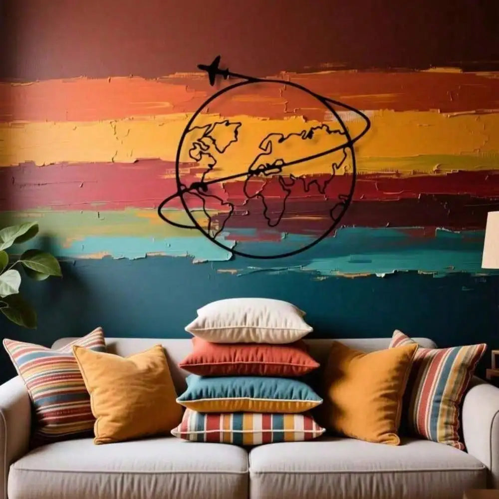 Atlas Metal World Map Wall Art with Airplane Outline