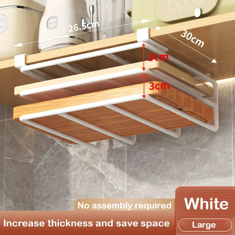 Under Cabinet Metal Organizer Rack with Hooks for Kitchen or Closet