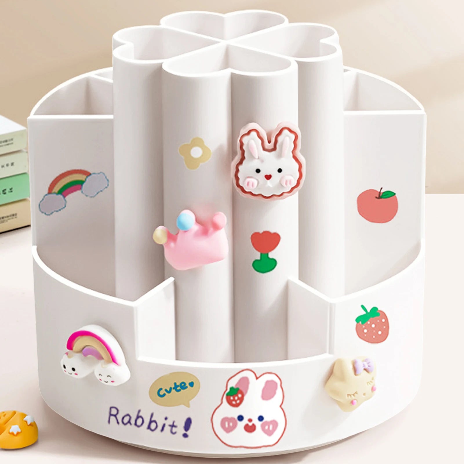 Kawaii Rotating Desk Organizer for Pens, Pencils & Makeup