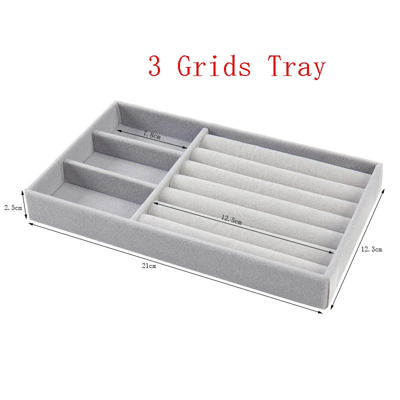 Velvet Jewelry Drawer Organizer Tray – Various Grid Options