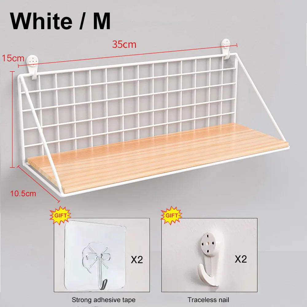 Wall-Mounted Metal and Wood Shelf for Kitchen, Bathroom, or Entryway Organization