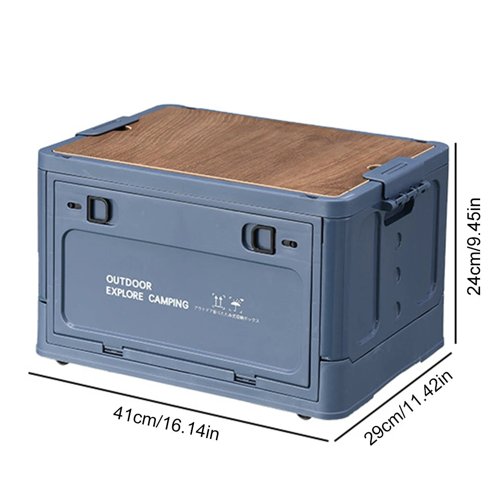 Collapsible Storage Bin with Side Open Doors & Wooden Lid – 20L/30L